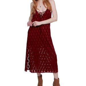 BAND OF THE FREE Lila Midi Dress Women’s Oxblood Jacquard Mini Slip dress